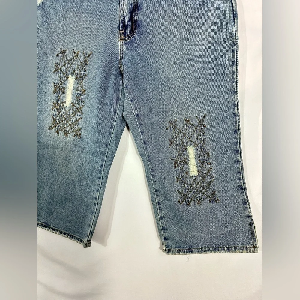 Y2K MECCA denim long line bermuda embroidered shorts size L